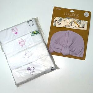 🔥4 We bio cotton baby one piece romper & turban & headband set New sz 12/18 M